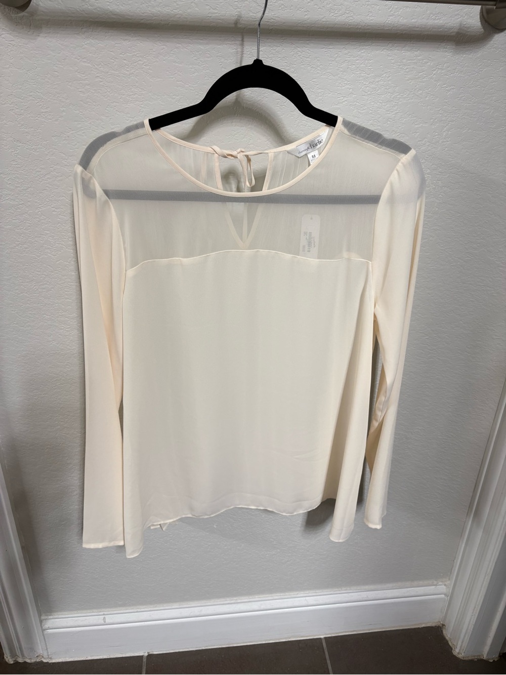 Charming Charlie Ivory Sheer-Yoke Long Sleeve Blouse